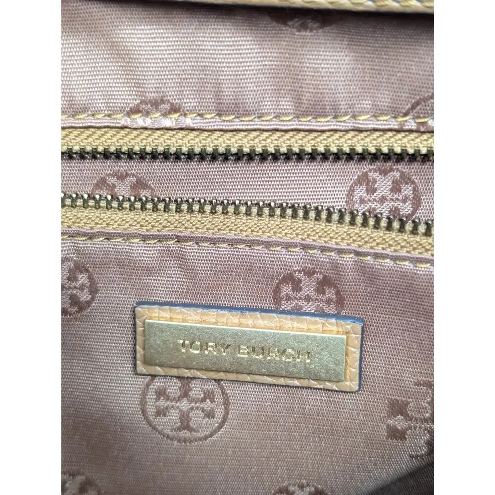 Tory Burch Britten‎ Tan Brown Pebbled Leather Chain Tote Shoulder Bag
